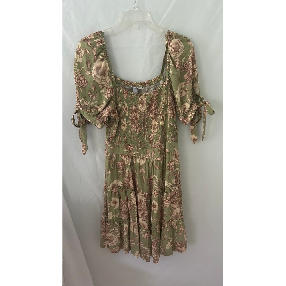 Agua Bendita x Target Floral Smocked Mini Dress Sage Green Puff Sleeve Medium